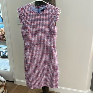 J Crew Women's Size 2 Red White Pink and Blue Fringe Tweed Resume Sheath Dress